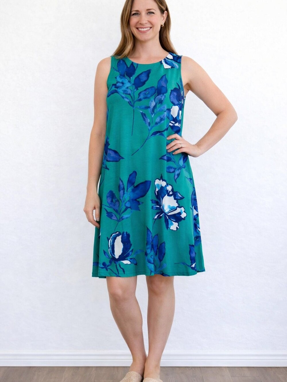 Lauren Ralph Lauren Green Teal Floral Dress Size 6 Keyhole Stretch Summer